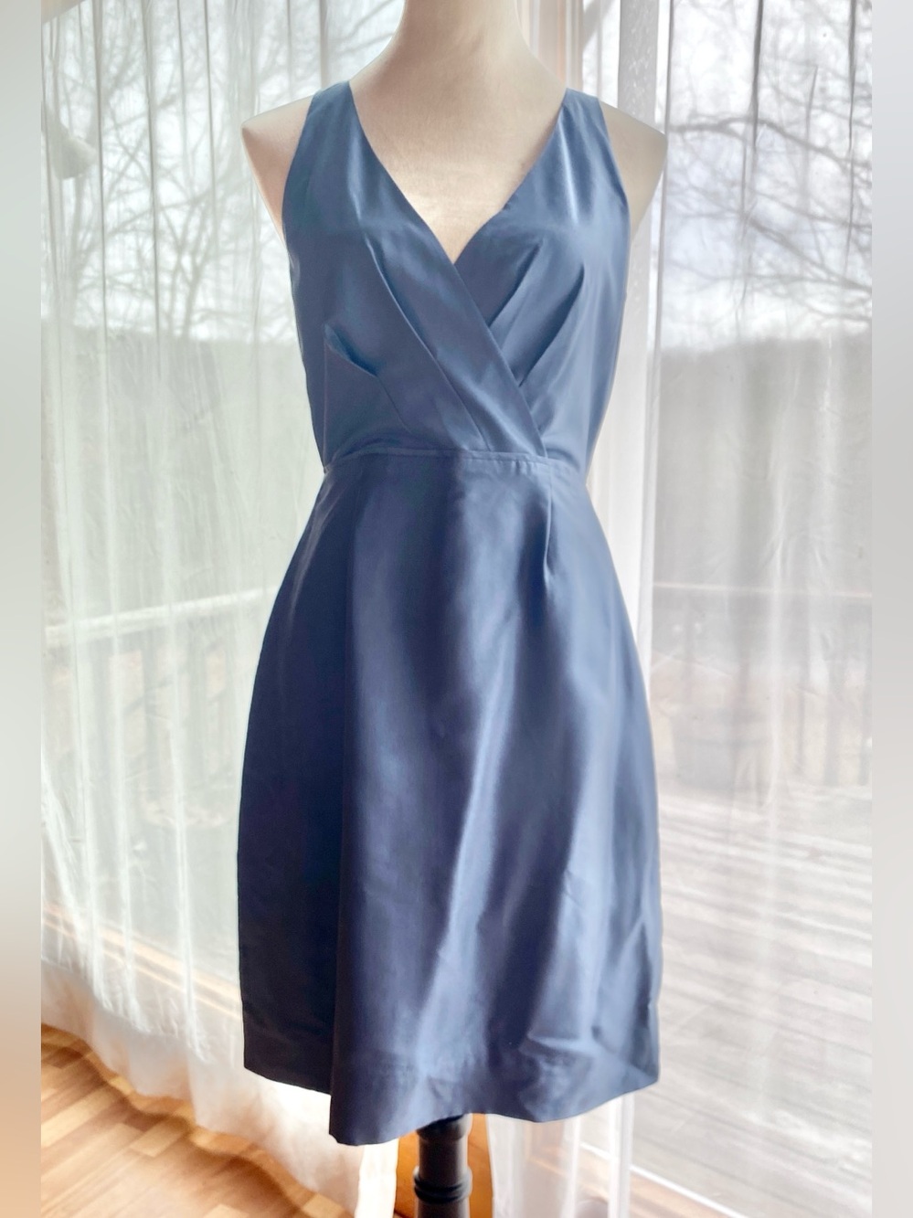 J. Crew Sleeveless Silk Navy V-Neck Wrap A-line Dress Women’s Sz 2